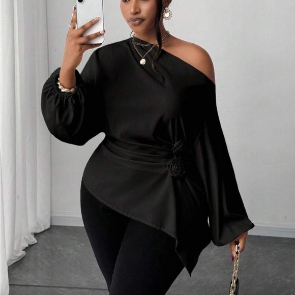 Plus Size Asymmetrical Off Shoulder Top Blouse Shirt Pink - Picture 4 of 16